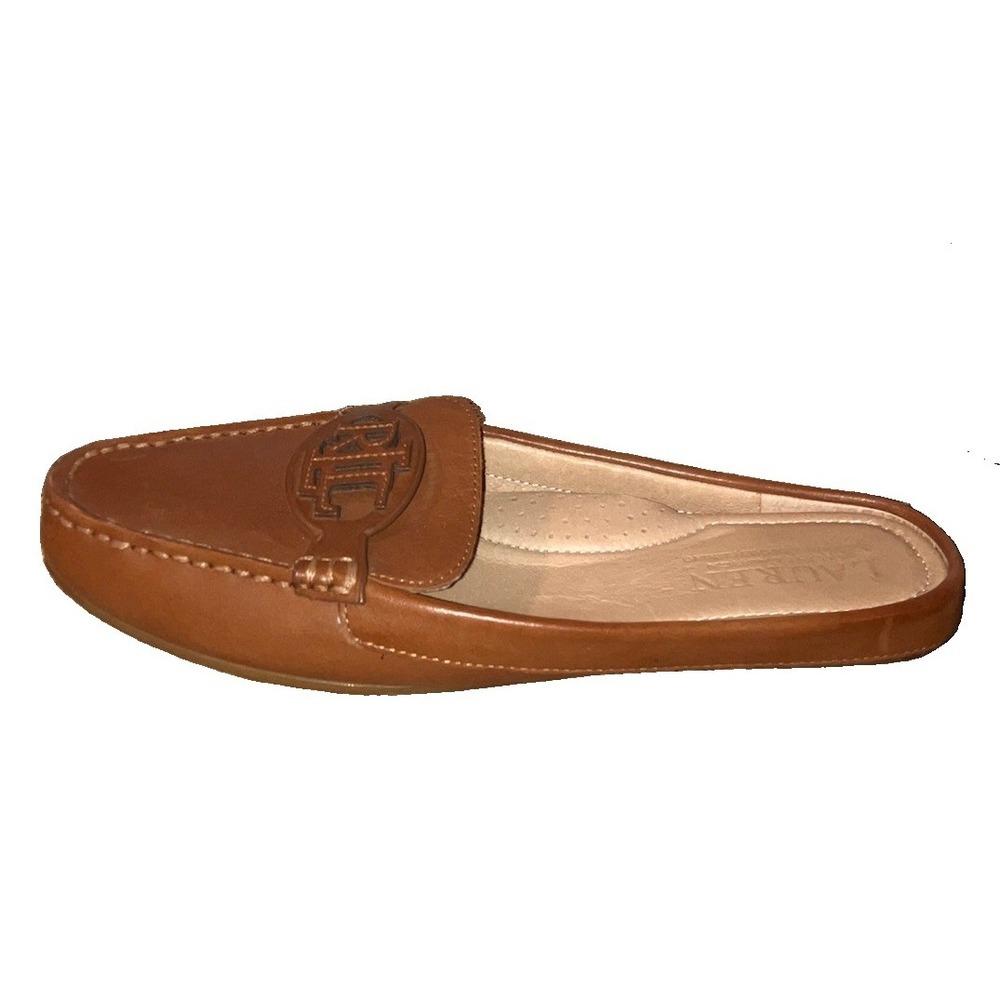 New Ralph Lauren Brynn Mule Loafers Size 5.5 Chestnut Brown Leather Flat Shoes